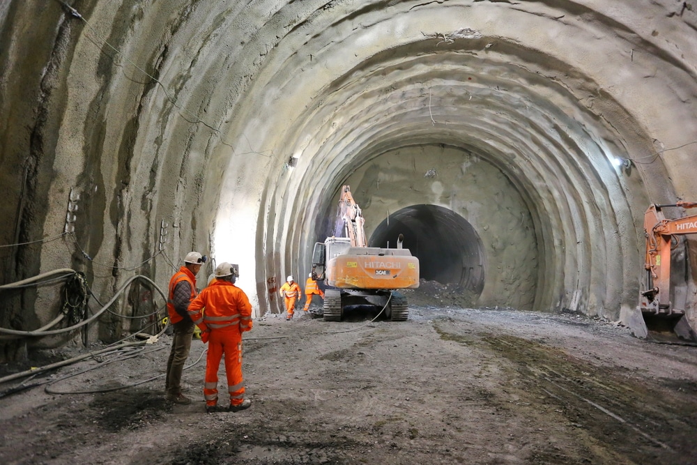 Engineers working on a construction site of a tunnel